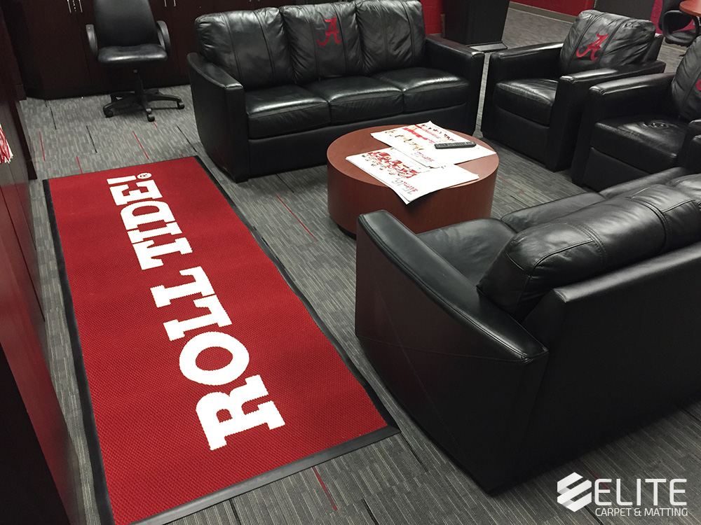 bama tennis mat, custom logo mat, tennis logo mat, players lounge logo mat, alabama logo mat, alabama athletics flooring, custom logo mats