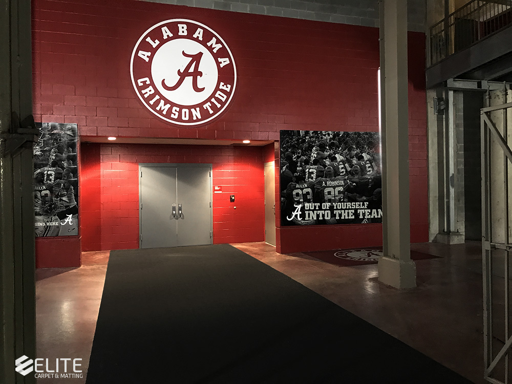 The University of Alabama football tunnel mat, hallway runner, large hallway mat, custom size mat, athletic mats, college mats, professional athletic flooring products