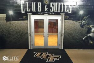 logo mats for athletic luxury suites and clubs; box seat flooring; athletic skybox flooring ideas